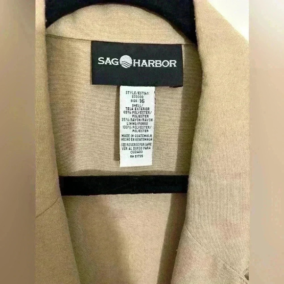 Vintage Sag Harbor Linen Blend Beige 1 Button Shawl Collar Blazer Office Formal - Picture 2 of 3